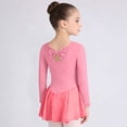 thumbnail image 4 of Virmaxy Solid Color Back Bow Long Sleeve V Neck Ballet Dance Dress Stretchy Easy Wear Mesh Mini Dress for Practice and Performance, for 3-15Y, 4 of 7