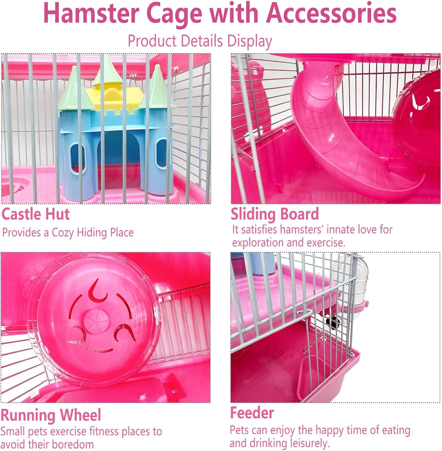 Portable Hamster Travel Carrier Cage with Water Bottle, Breathable Dwarf Hamster Carry Case for Outdoor Travel, Small Animal House for Gerbil Mice