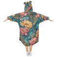 thumbnail image 2 of FORMRS Wearable Blanket Hoodie with Sleeves for Kids Cozy Flannel Sweatshirt, Pink Water Lilies Pattern, 2 of 7