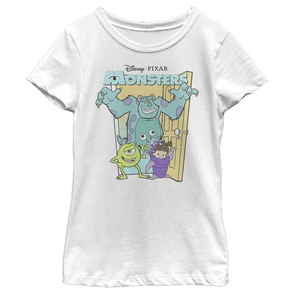 Girl's Monsters Inc Doorway Friends  Graphic Tee White Small