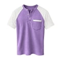 thumbnail image 5 of Mens Shirts Raglan Short Sleeve Button Tops Summer Casual Loose Fitting Color Block Knit Tee Shirts with Pocket, 5 of 7