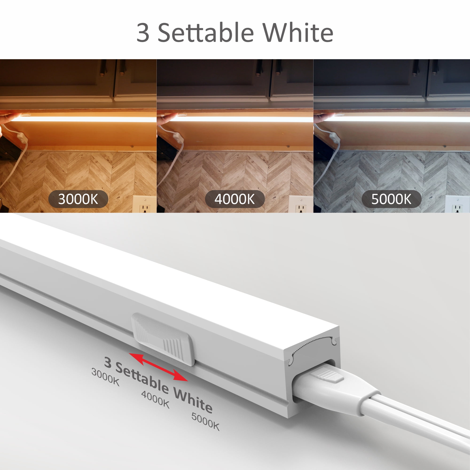 Leetdud Under Cabinet Lighting Plug In, 16'' 1pc,3 Color 3000K/4000K/5000K,Linkable AC120V Ultra Slim, Super Bright Under Counter Light For Kitchen, Cupboard, Sink Light, Shelf Light
