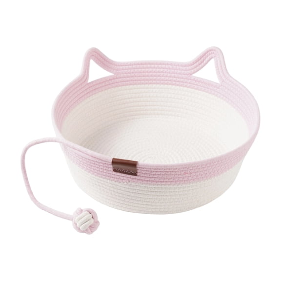 Stimuli Handwoven Cat Basket, Cotton Rope Instinct Basket for Cats with Hanging Toy, Scratch-Friendly Cat Bed for Indoor Cats, Cat Basket Bed
