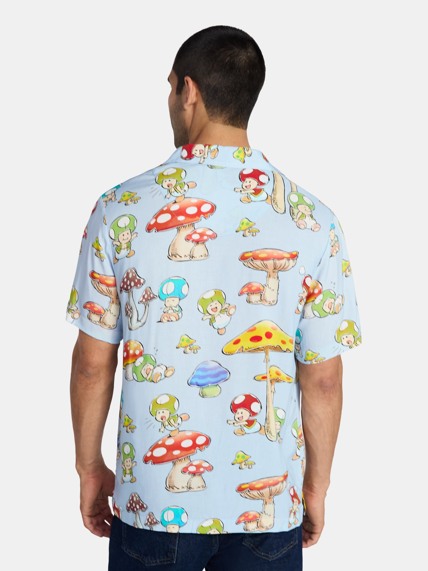 Nintendo Men's and Big Men's Mushroom Kingdom Graphic Button Up Shirt, Sizes XS-5XL