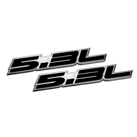 - 2 x (pair/set) 5.3L Liter Embossed BLACK on Highly Polished Silver Real Aluminum Auto Emblem Badge Nameplate for Chevrolet Chevy Silverado 1500 Suburban Tahoe Corvette GM GMC Savana Sierra 1500 Yukon