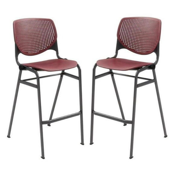 Home Square Plastic Stack Barstool in Burgundy - Set of 2