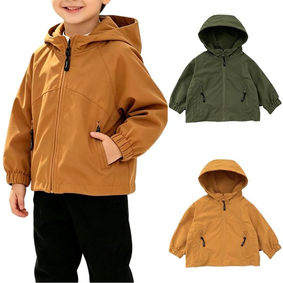 Childs Padded Jacket Dqueduo Boys' Hooded Windbreaker Zip Up Casual Outdoor Jacket Coat With Pockets Yellow 6-9 Months
