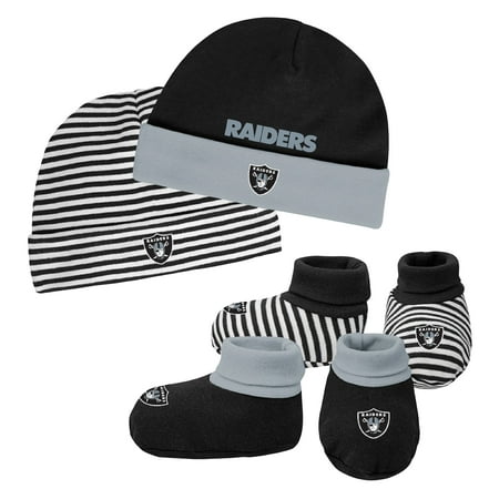 Knit Newborn Booties - Newborn & Infant Black/Silver Oakland Raiders Cuffed Knit Hat & Booties Set - Newborn