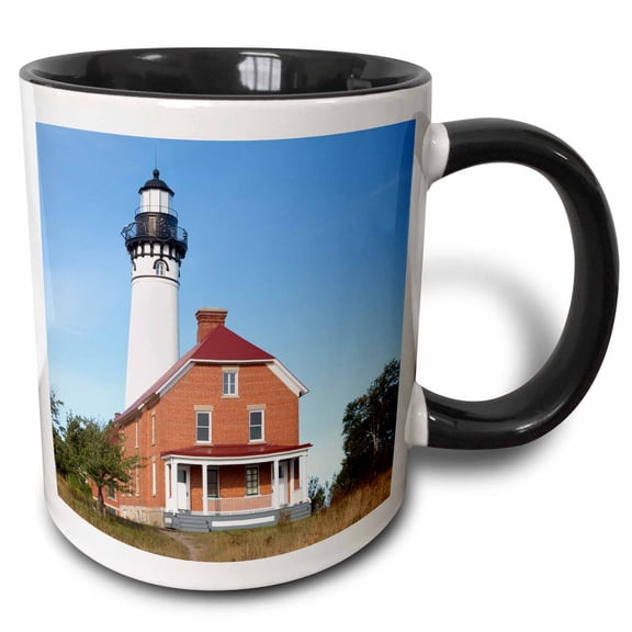 3drose, Michigan, Pictured Rocks Lakeshore, Au Sable Point Lighthouse., 11oz Two-tone Black Mug