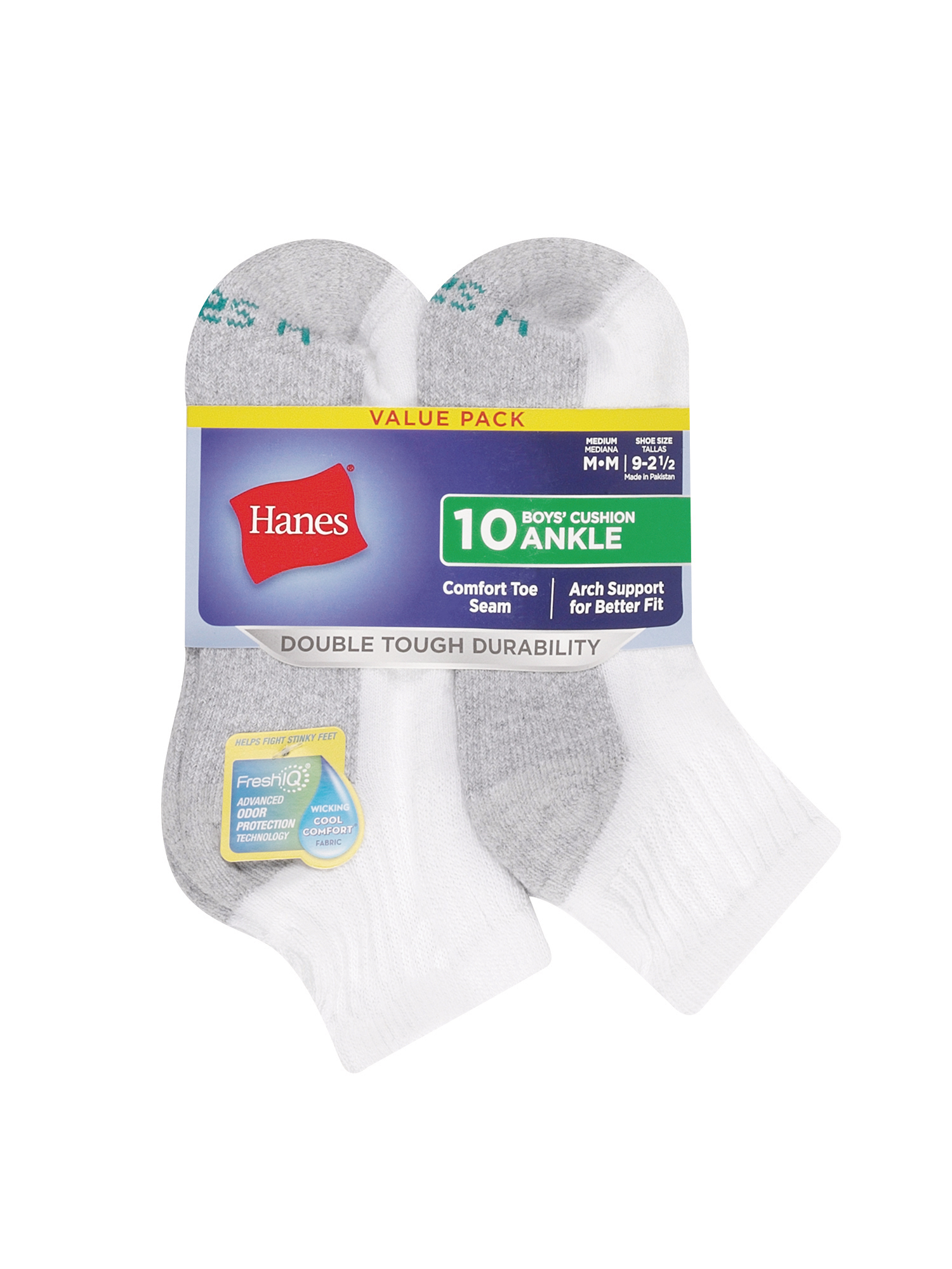 Hanes Boys Socks, 10 Pack Red Label Double Tough Durability Ankle Socks Sizes S - L