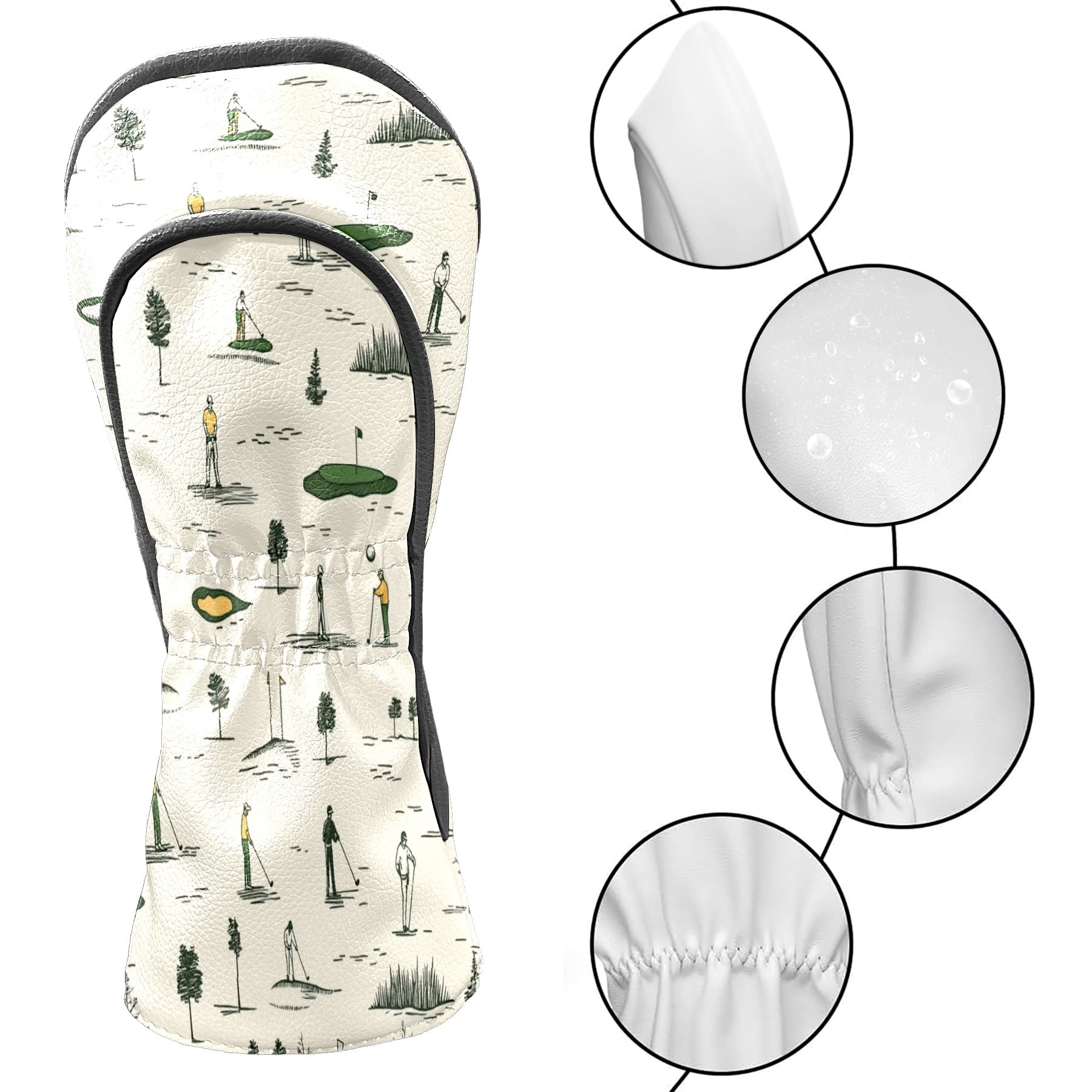 Golf Head Covers Leisure Sports Patterns for Driver, Wood & Hybrid, Premium Waterproof PU Leather with Plush Lining, Sporty Golf Gifts