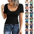 thumbnail image 4 of QHWAUAKFBN T Shirts For Women Loose Fit Short Sleeve Scoop Neck Ribbed Fitted Kni Basic Tight Henley Solid Color Summer Tshirts Top, 4 of 5