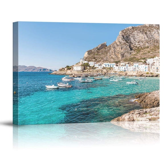 wall26 Framed Canvas Print Wall Art Mediterranean Italian Seascape City Nature Ocean Photography Realism Nautical Scenic Colorful Blue Ultra for Living Room, Bedroom, Office - 32"x48"