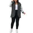thumbnail image 2 of Agnes Orinda Women's Plus Size Jacket Hooded Open Front Color Blocks Long Sleeve Casual Oversized Sweatshirt with Pockets 1X Dark Grey, 2 of 6