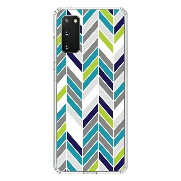 DistinctInk Clear Shockproof Hybrid Case for Galaxy S20 PLUS / 5G (6.7" Screen) - TPU Bumper, Acrylic Back, Tempered Glass Screen Protector - Teal Navy Grey Herringbone