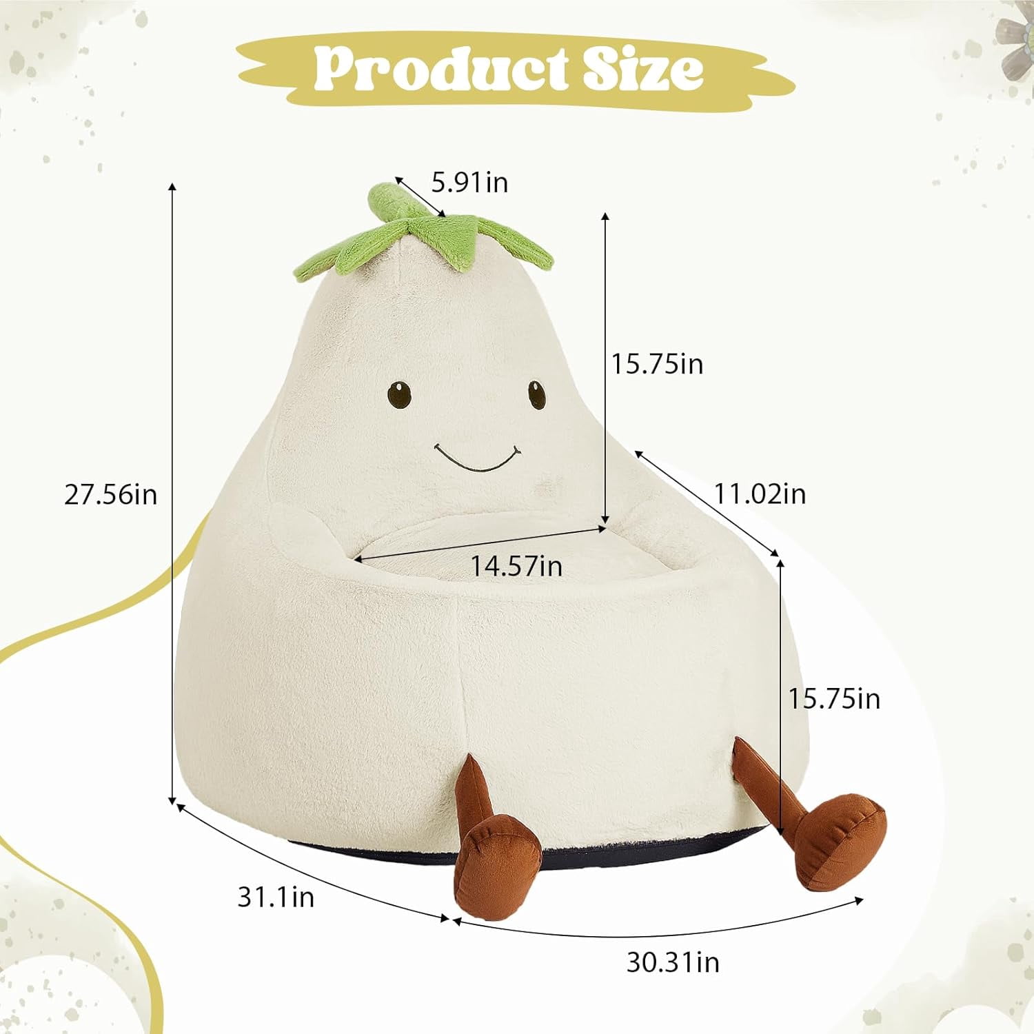 Simple Deluxe 2 ft Kids Bean Bag Chair, Faux Rabbit Fur Round Sofa with Handle and Washable Cover, Beige