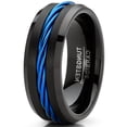 thumbnail image 2 of Metal Masters Mens Blue Cable Inlay Tungsten Ring Black Wedding Band 8mm, 2 of 5