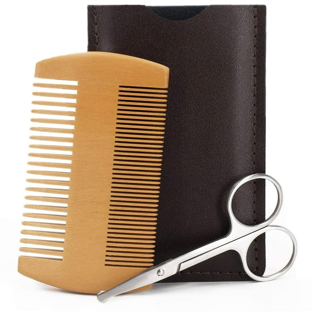 Handmade Green Sandalwood Beard Comb Kit with Fine Dual Action
