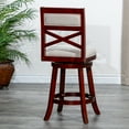 thumbnail image 3 of Cfowner 30" Bar Height X-Back Swivel Stool, Cherry Finish, Beige Fabric Seat, 3 of 5