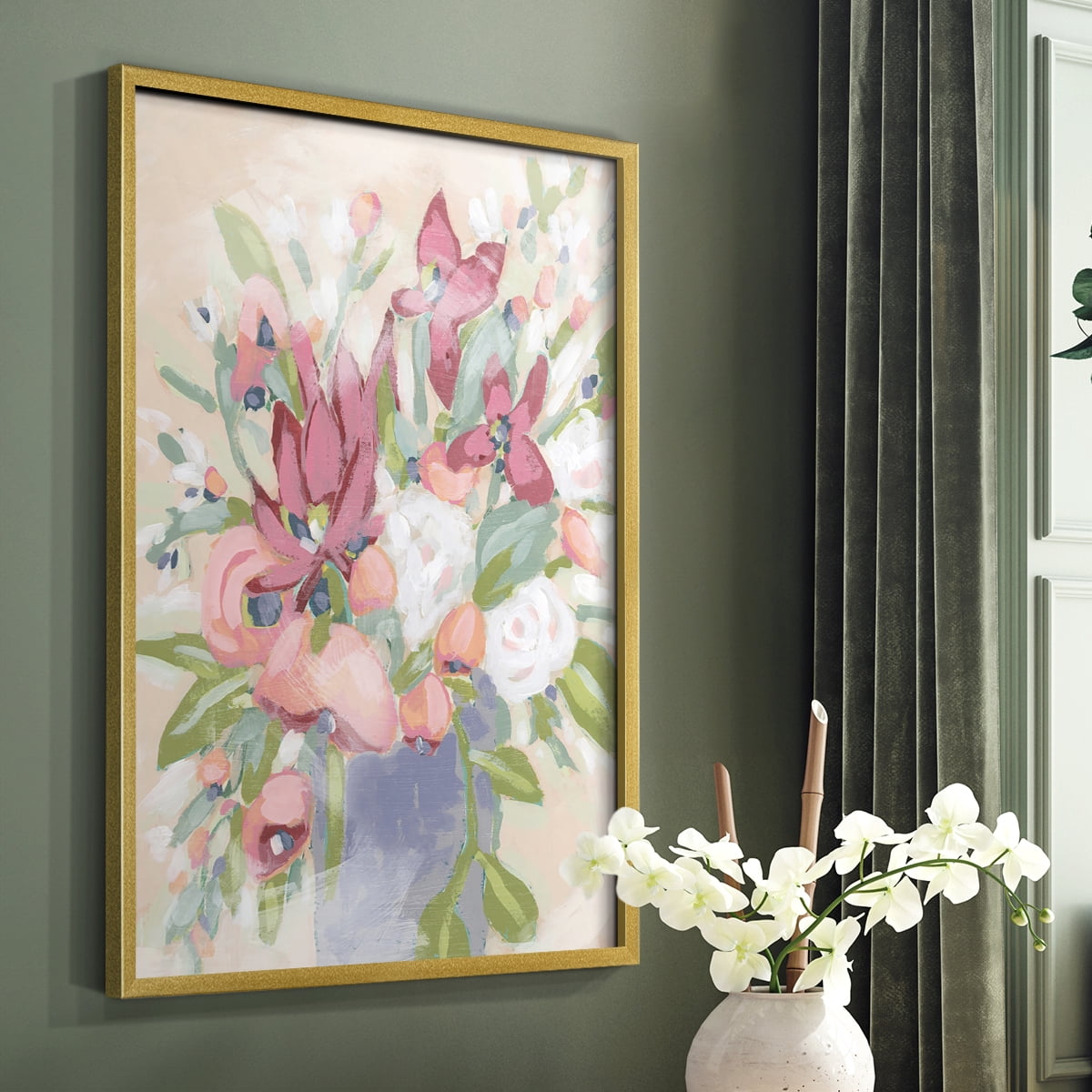 Blush Array I Framed Print in Gold Solid Wood Framed Print No Nail Hanging
