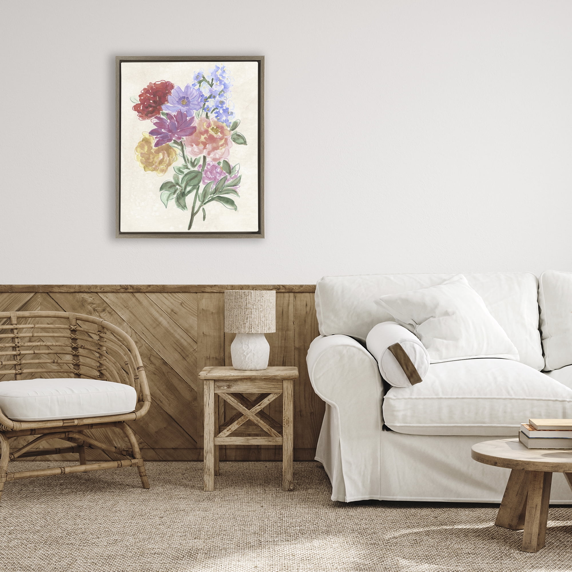 Stupell Industries Blooms On Parchment Brown Framed Floater Canvas Wall Art, design by June Erica Vess