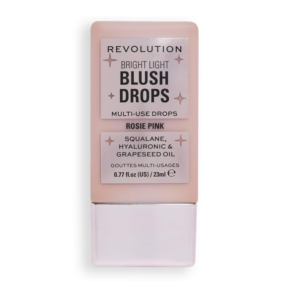 Revolution Bright Light Glow Blush Drops Rubor líquido para rostro con infusión de ácido hialurónico Vegano y libre de crueldad Pink Rosie 0.77 fl oz