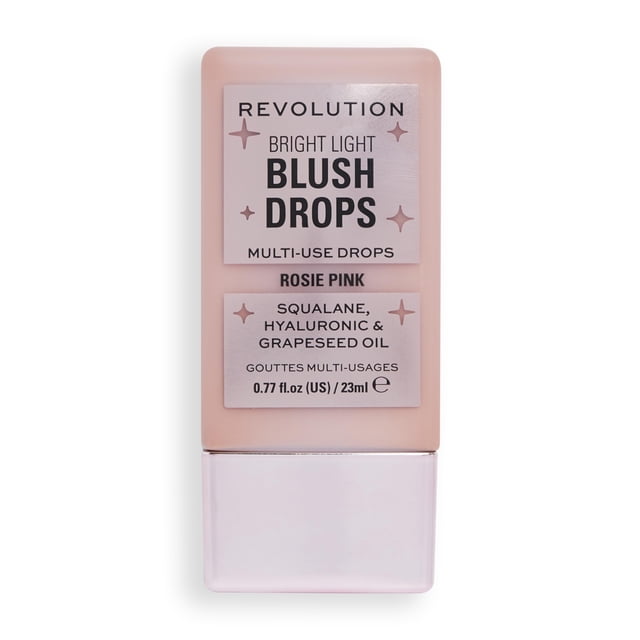 Revolution Bright Light Glow Blush Drops Rubor líquido para rostro con infusión de ácido hialurónico Vegano y libre de crueldad Pink Rosie 0.77 fl oz