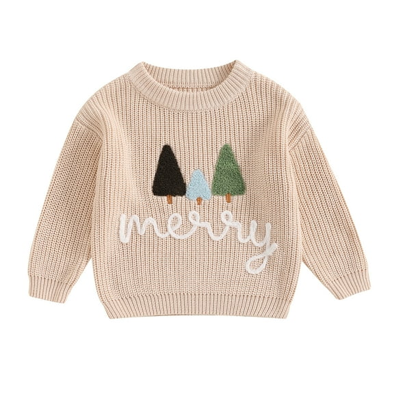 Okbabeha Baby Christmas Sweaters Cute Long Sleeve Letter Embroidery Knit Pullover Toddler Kids Girls Boys Winter Holiday Top