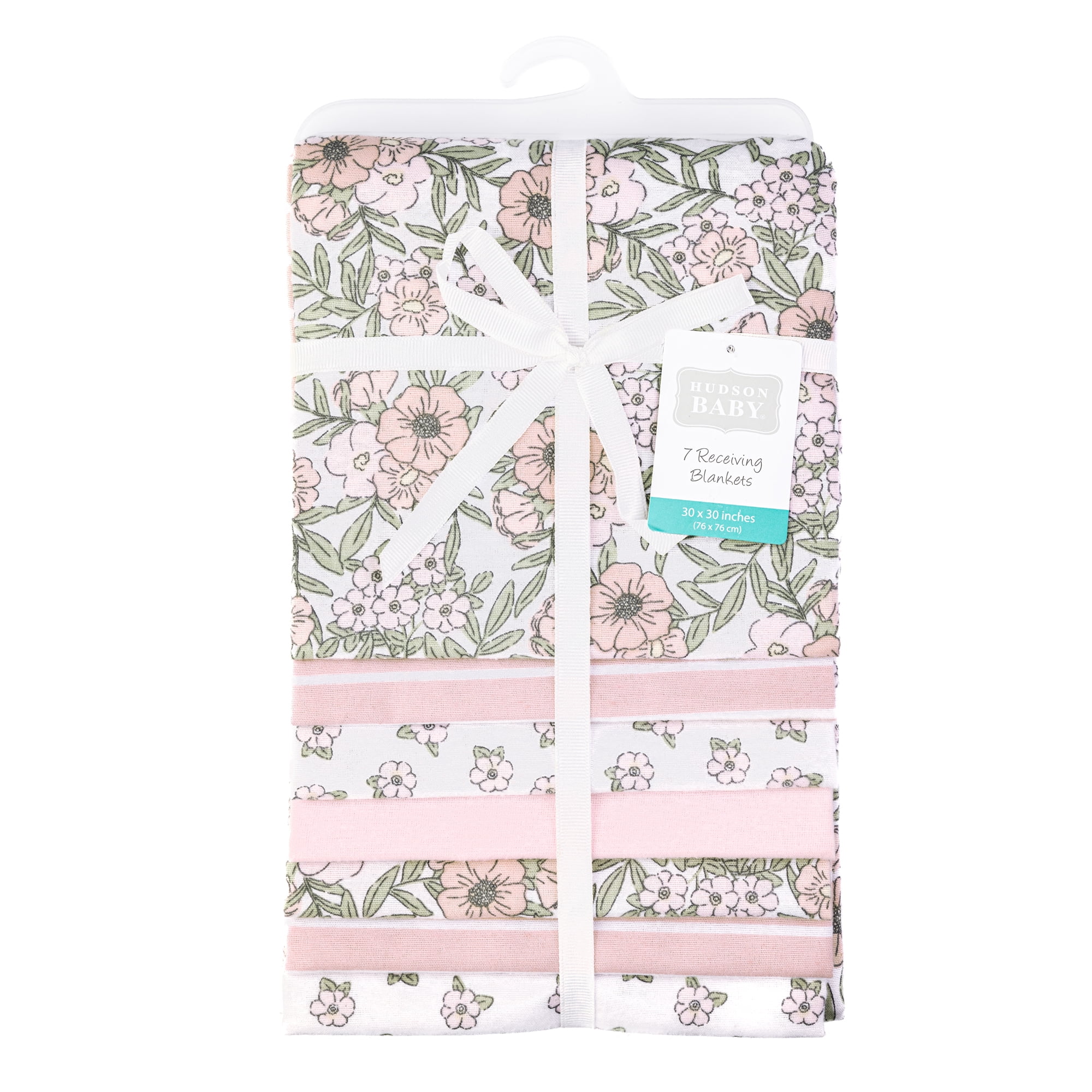 Hudson Baby Girl Cotton Polyester Flannel Receiving Blankets Bundle 7-Pack, Soft Pink Floral, One Size