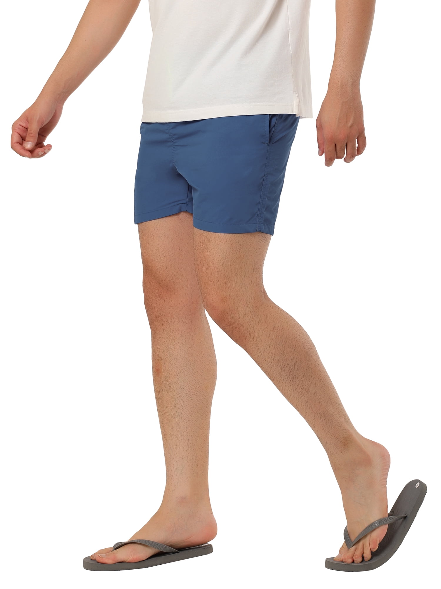 Unique Bargains Men's Summer Beach Shorts Mesh Lining Drawstring Waist Swim Shorts 32 Dark Blue