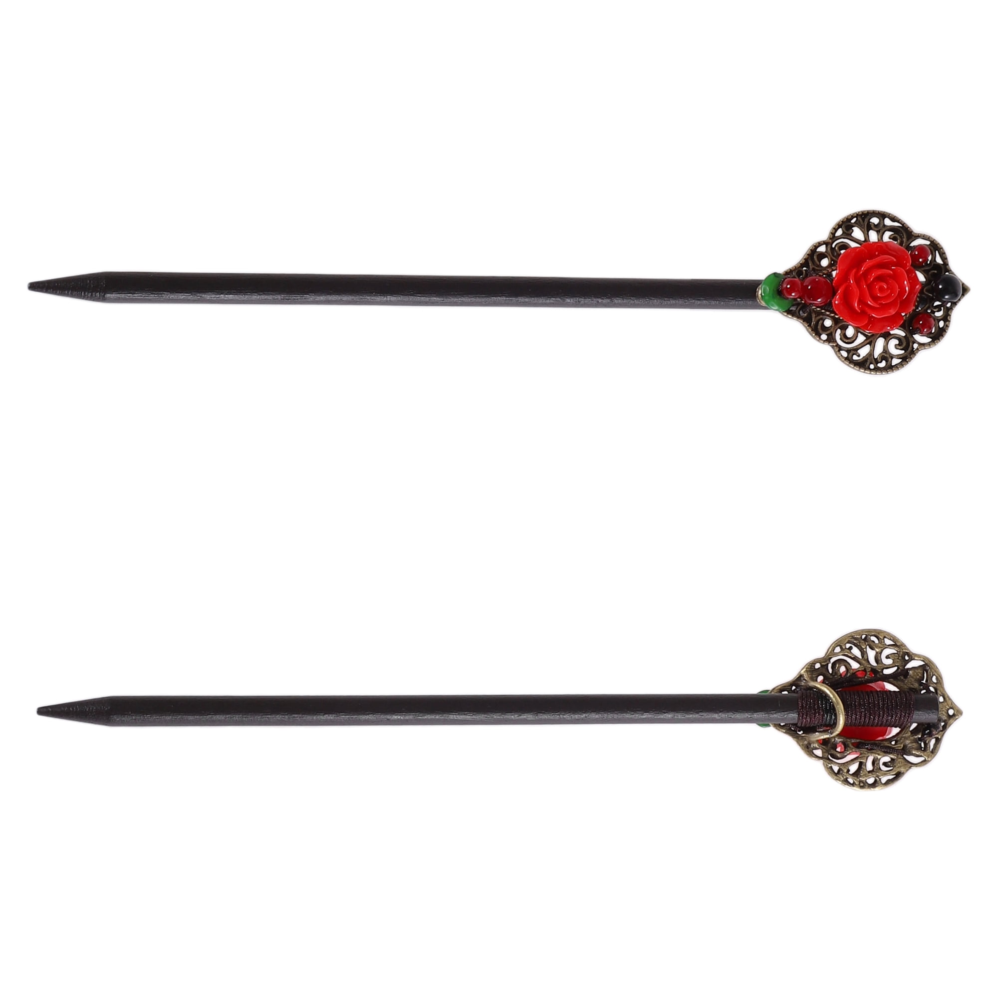 Unique Bargains Hair Chopstick for Women Black Red 1 Pc [Rose]