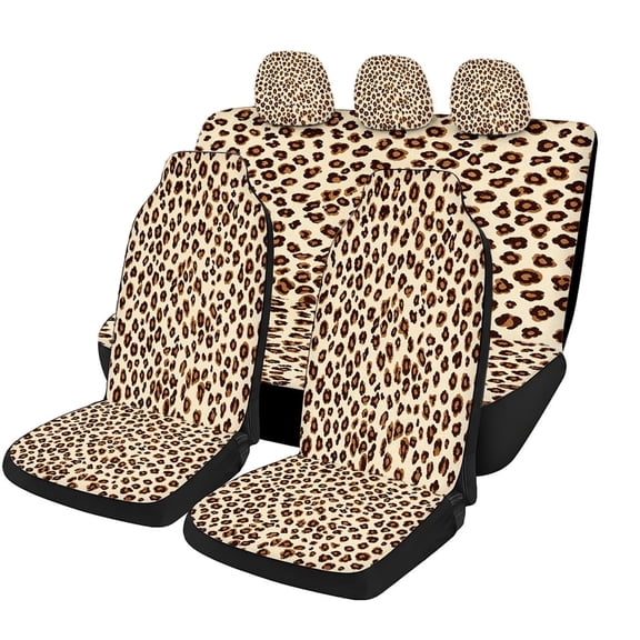 Verolix 5-Piece Leopard Print Car Seat Covers, Breathable Mesh Fabric Full Seat Protectors, Universal Fit Auto Interior Covers for Cars SUVs Trucks