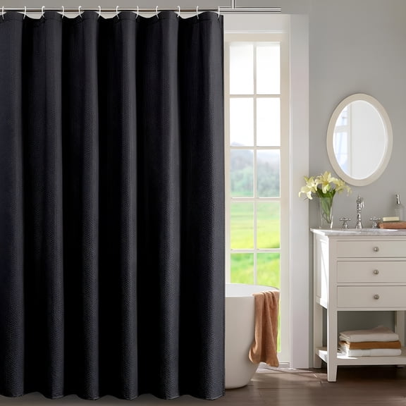 AUQ Black Shower Curtain for Bathroom 96 Inches Extra Long,Elegant 3D Embossed Textured Fabric Shower Curtains,Water Repellent,Machine Washable,72" W X 96" L,Black