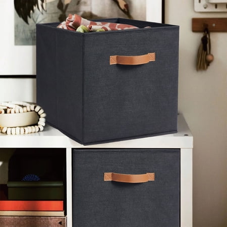 RuiJiao Black Fabric Storage Cubes Foldable Organizer Bins for Home Organization