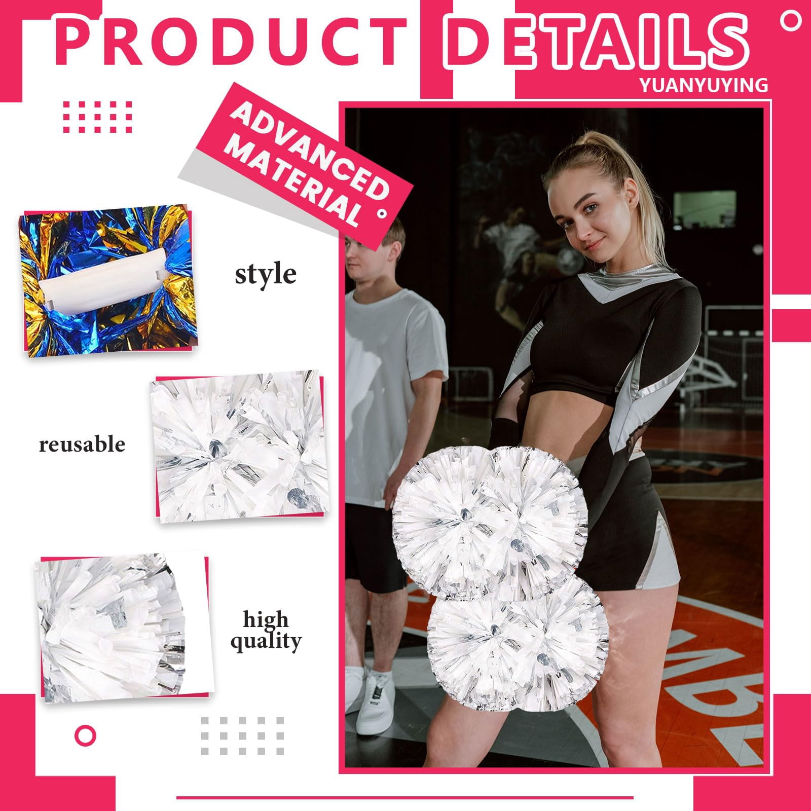 20 Pcs Cheerleading poms,pom poms Cheerleading with Handle Style Cheer Pom Pomsfor Dance, Matches, Team Spirit Sports