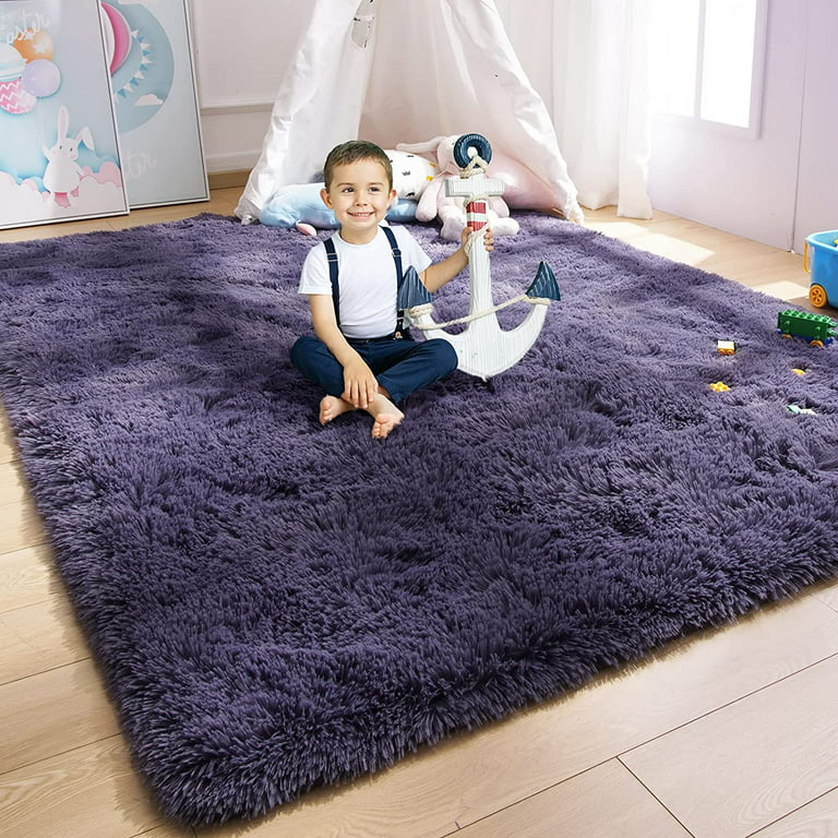 Homore Modern Shaggy Velvet Carpet for Living Room, 4' x 5.3' , Gray Purple