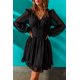thumbnail image 3 of ABPHQTO Mini vestido negro con cuello en V y mangas farol con lunares suizos para mujer, 3 of 5
