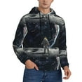 thumbnail image 2 of Pofeuu Astronaut Standing In The Moon Print Mens Casual Hooded Collar Drawstring Hoodies Pullover Sweatshirts Casual Long Sleeve Shirts-3X-Large, 2 of 7