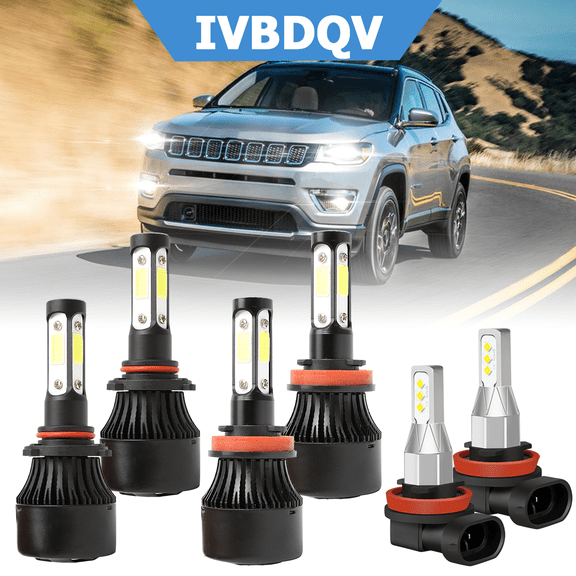 For Jeep Compass 2016-2020 LED Headlights Combo High Low Beam   Fog Light Bulbs Kit 6Pcs Bright White