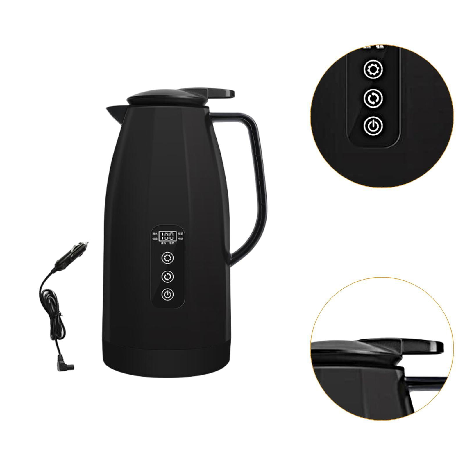 Baoblaze Electric Car Kettle 12V 24V Multifunctional 304 Stainless Steel Water Boiler Black 1.5L