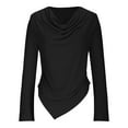 thumbnail image 5 of YHAJDS Womens T Shirt Asymmetric Slim Long Sleeve Solid Color Round Neck Top, 5 of 5