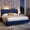 Navy Blue, variant on EnHomee Queen Bed Frame with Upholstered Headboard Bed Frame with LED Lights & Charge Station , Noise Free