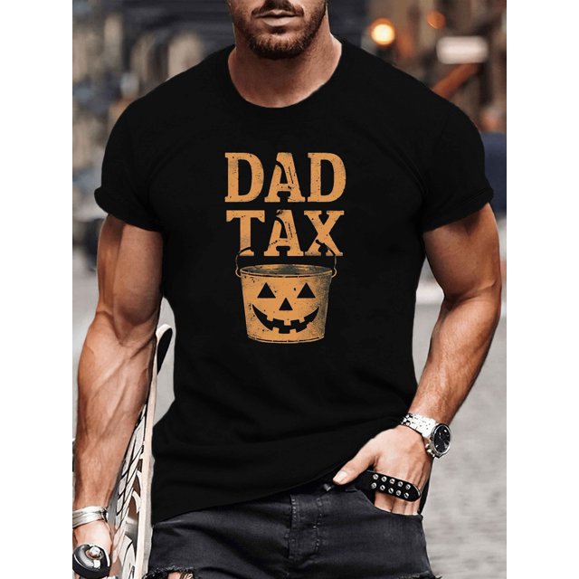 Camiseta de Halloween con estampado "DAD TAX" - Camisa informal de manga corta blanca con diseño de calabaza de Halloween, 100 % algodón, lavable a máquina