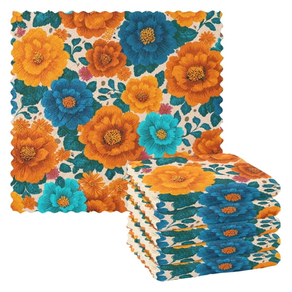 6 Pieces of Kitchen Towels 11x11Inch Kitchen Dish Cloths Kitchen Dish Towels Reuseable Cleaning Cloths Vividly Colored Flowers