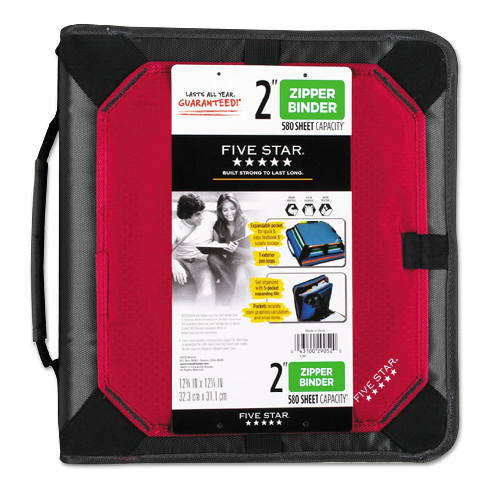Five Star Zipper Binder Plus Expandable Panel, 11 x 8 1/2, 2" Capacity