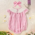 thumbnail image 4 of ZEHJUHAN Baby Girl's Cute 2-Piece Set, Pink Checkered Bunny Embroidered Cap Sleeve Romper with Hairband Pink，3-6M, 4 of 11