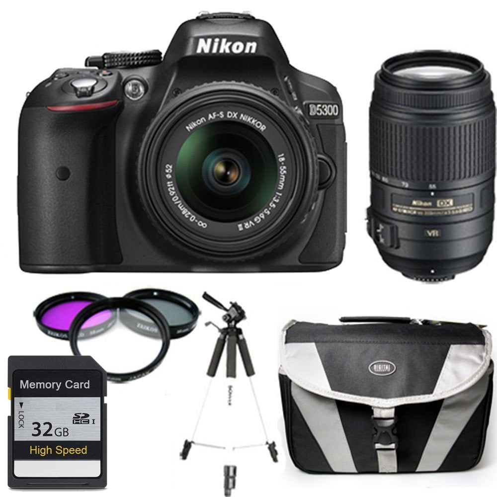 Nikon D5300 DX-Format Digital SLR Kit (Black) w 18-55mm _ 55-300mm