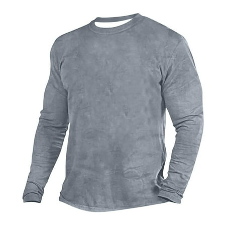Aofany Long Sleeve Tee Shirts for Men Deals Men's Slim Fit Round Neck Solid Long-sleeved Plus Size T-shirt Top