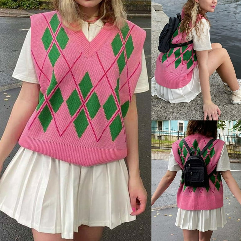 Pink and hot sale green argyle sweater