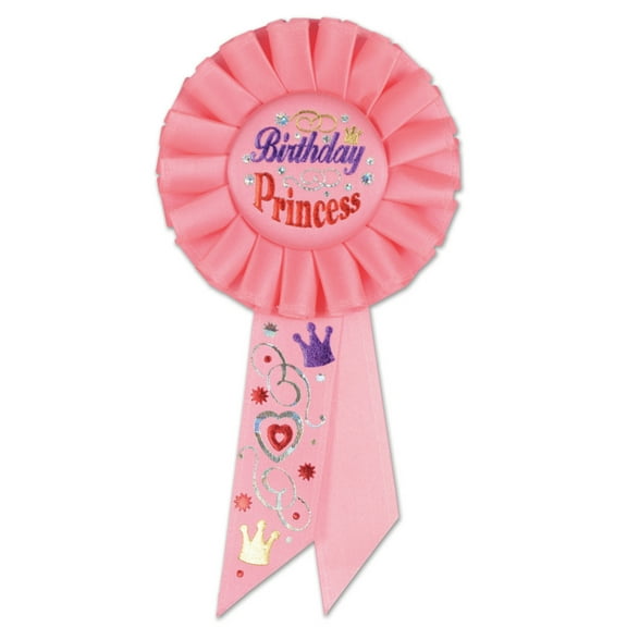 Pack of 6 Light Pink "Birthday Princess" Party Celebration Rosette Ribbons 6.5"